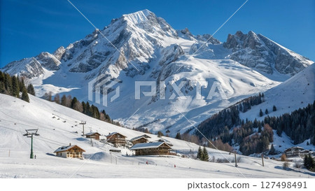 ski lift on snowy mountains in winter ski lift on snowy mountains in winter 127498491