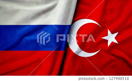 俄羅斯和土耳其國旗。 俄羅斯和土耳其國旗。 127498518