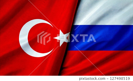 俄羅斯和土耳其國旗。 127498519