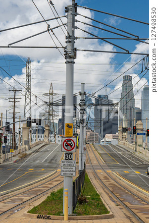 Downtown Los Angeles, USA: streetscape and streetcars 127498530