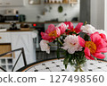 Scandinavian Kitchen Interior Dining Flowers vase 127498560