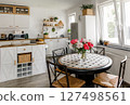 Scandinavian Kitchen Interior Dining Flowers vase 127498561