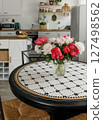 Scandinavian Kitchen Interior Dining Flowers vase 127498562