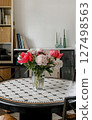 Scandinavian Kitchen Interior Dining Flowers vase 127498563