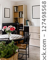 Scandinavian Kitchen Interior Dining Flowers vase 127498568