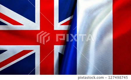 英國和法國國旗。 127498745