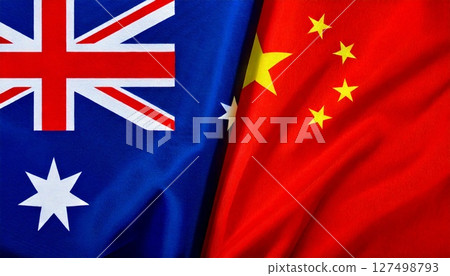 中國和澳洲國旗。 127498793