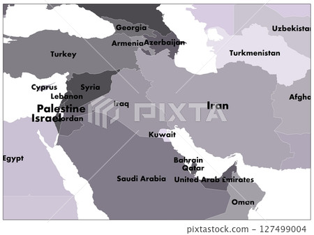 Israel and Iran map in world gray map 127499004