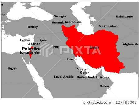 Israel and Iran map in world gray map 127499005