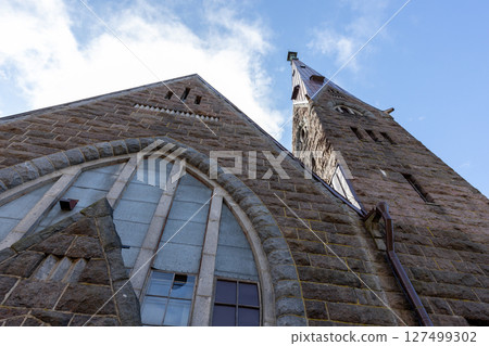 Church in Primorsk is under cloudy sky, originally a Finnish Lutheran church 127499302