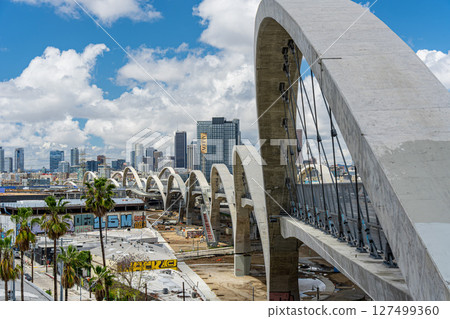 Downtown Los Angeles, USA: Cityscape and beautiful bridges Downtown Los Angeles, USA: Cityscape and beautiful bridges 127499360