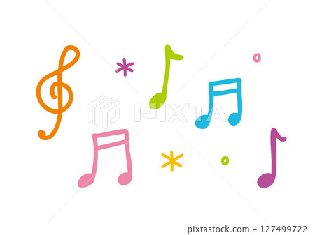 Handwritten graffiti musical notes colorful Handwritten graffiti musical notes colorful 127499722