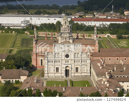 Certosa of Pavia monastery and sanctuary aerial view close up 127499824