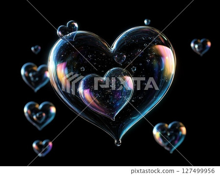 Abstract soap bubbles in the shape of a heart 127499956