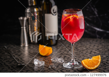 Glass of red wine spanish cocktail Glass of red wine spanish cocktail 127499976