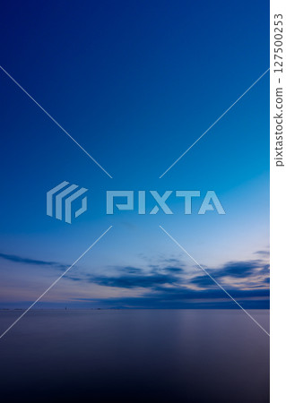 Magic hour scenery at Morito Beach, enveloped in silence. Kanagawa Prefecture, Shonan, Hayama Town. Magic hour scenery at Morito Beach, enveloped in silence. Kanagawa Prefecture, Shonan, Hayama Town. 127500253