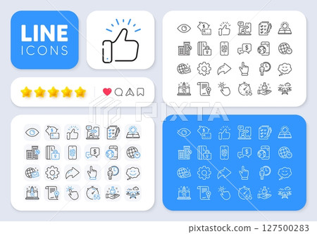 Phone timing, Time zone and Piggy bank line icons for web app. Message, Share, Like social media icons. Pack of Eye, Drone, Chemistry lab pictogram icons. Vector Phone timing, Time zone and Piggy bank line icons for web app. Message, Share, Like social media icons. Pack of Eye, Drone, Chemistry lab pictogram icons. Vector 127500283