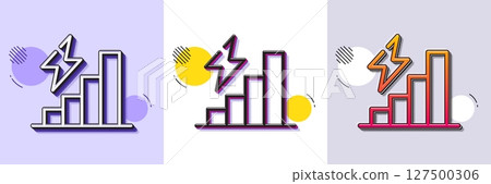 Consumption growth line icon. Halftone dotted pattern. Gradient icon with grain shadow. Electric power up trend sign. Energy chart symbol. Line consumption growth icon. Various designs. Vector 127500306