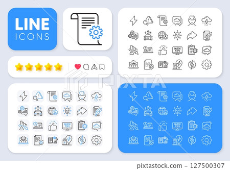 Deflation, Feather signature and International recruitment line icons for web app. Message, Share, Like social media icons. Vector Deflation, Feather signature and International recruitment line icons for web app. Message, Share, Like social media icons. Vector 127500307