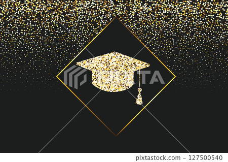 Graduation Golden Glitter Background with Cap 127500540