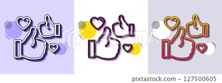 Like line icon. Halftone dotted pattern. Gradient icon with grain shadow. Thumbs up with heart sign. Positive feedback, social media symbol. Line like icon. Various designs. Vector Like line icon. Halftone dotted pattern. Gradient icon with grain shadow. Thumbs up with heart sign. Positive feedback, social media symbol. Line like icon. Various designs. Vector 127500605