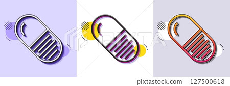 Capsule pill line icon. Halftone dotted pattern. Gradient icon with grain shadow. Medical drugs sign. Pharmacy medication symbol. Line capsule pill icon. Various designs. Vector 127500618