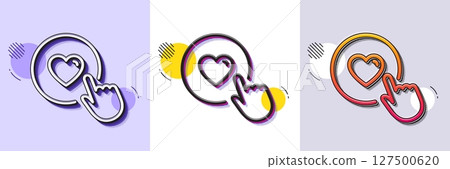 Click like line icon. Halftone dotted pattern. Gradient icon with grain shadow. Love button symbol. Valentines day sign. Line like button icon. Various designs. Vector 127500620