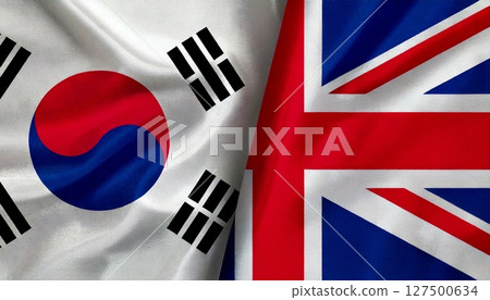 韓國和英國國旗。 127500634
