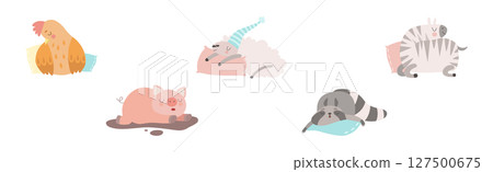 Cute Sleeping Animal Character on Soft Pillow Vector Set Cute Sleeping Animal Character on Soft Pillow Vector Set 127500675