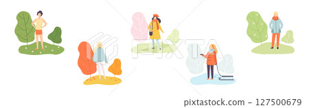 People Walk Outdoor in Different Season Vector Set People Walk Outdoor in Different Season Vector Set 127500679
