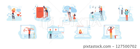 Man and Woman at Web and App Design and Development Vector Set Man and Woman at Web and App Design and Development Vector Set 127500702