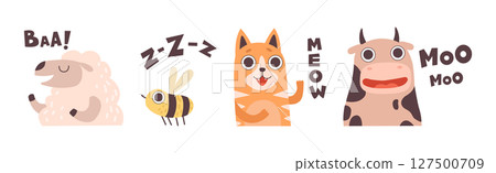 Cute Animals Making Noisy Sounds and Uttering Vector Set 127500709