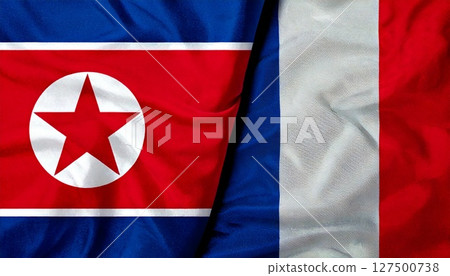 法國和朝鮮國旗。 127500738