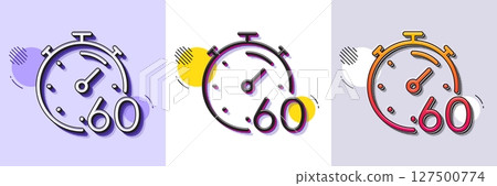 Timer 60 minutes line icon. Halftone dotted pattern. Gradient icon with grain shadow. Stopwatch time sign. Countdown clock symbol. Line timer icon. Various designs. Vector Timer 60 minutes line icon. Halftone dotted pattern. Gradient icon with grain shadow. Stopwatch time sign. Countdown clock symbol. Line timer icon. Various designs. Vector 127500774