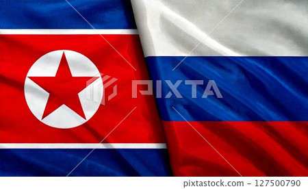 俄羅斯和朝鮮國旗。 俄羅斯和朝鮮國旗。 127500790