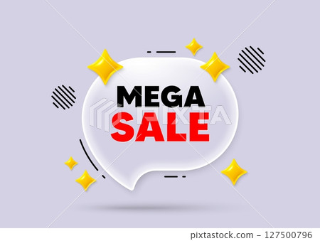 Mega sale chat speech bubble. Social media concept. Mega Sale tag. Special offer price sign. Advertising Discounts symbol. 3d sparkles chat bubble. Vector 127500796