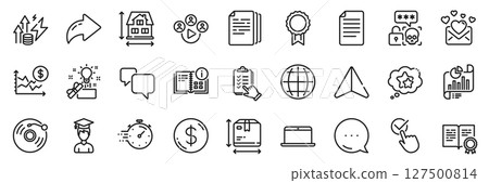 Reward, Creative idea and Dollar money line icons pack. Share, Message, Paper plane icons. Instruction info, Energy inflation, Dollar rate web icon. Globe, Timer, Checklist pictogram. Vector Reward, Creative idea and Dollar money line icons pack. Share, Message, Paper plane icons. Instruction info, Energy inflation, Dollar rate web icon. Globe, Timer, Checklist pictogram. Vector 127500814