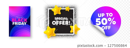 Special offer photo frame 3d stars. Discount sticker banner. Special offer tag. Sale sign. Advertising Discounts symbol. Black friday poster. Promo background. Vector 127500864