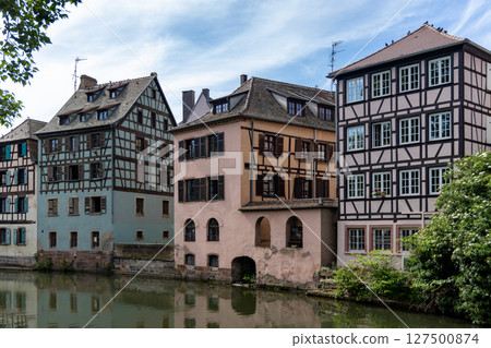 Photo of Strasbourg France with Cathedral and Traditional Fachwerkhaus Architecture  127500874
