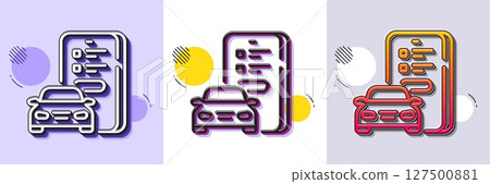 Car registration line icon. Halftone dotted pattern. Gradient icon with grain shadow. Online warranty sign. Mobile phone app symbol. Line car registration icon. Various designs. Vector 127500881