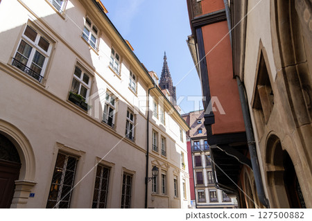 Photo of Strasbourg France with Cathedral and Traditional German Fachwerkhaus Architecture Notre Dame Cathedral Photo of Strasbourg France with Cathedral and Traditional German Fachwerkhaus Architecture Notre Dame Cathedral 127500882