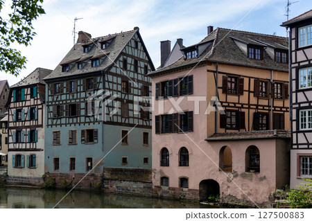Photo of Strasbourg France with Cathedral and Traditional Fachwerkhaus Architecture German 127500883
