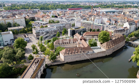 Drone View of Strasbourg, France Notre-Dame Cathedral and Charming Half Timbered Houses Drone View of Strasbourg, France Notre-Dame Cathedral and Charming Half Timbered Houses 127500896