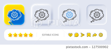 Cogwheel chat line icon. Neumorphic, Flat shadow, 3d buttons. Engineering tool sign. Cog gear symbol. Line cogwheel icon. Social media icons. Vector 127500902
