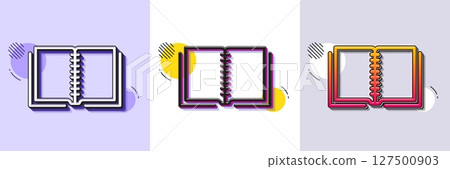 Book line icon. Halftone dotted pattern. Gradient icon with grain shadow. Education symbol. Instruction or E-learning sign. Line book icon. Various designs. Vector 127500903