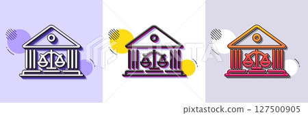 Court building line icon. Halftone dotted pattern. Gradient icon with grain shadow. Justice scale sign. Judgement law symbol. Line court building icon. Various designs. Vector 127500905