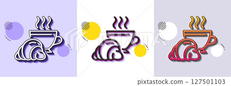 Croissant line icon. Halftone dotted pattern. Gradient icon with grain shadow. Coffee cup with bun sign. Bakery or boulangerie symbol. Line croissant icon. Various designs. Vector Croissant line icon. Halftone dotted pattern. Gradient icon with grain shadow. Coffee cup with bun sign. Bakery or boulangerie symbol. Line croissant icon. Various designs. Vector 127501103