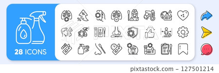 Covid Test line icons. Interest rate, AI generate, Inflation icons. Nasal swab, Blood testing, Waiting time. Social Distance, Hand Sanitizer, Rapid Antigen Test icons. Vector Covid Test line icons. Interest rate, AI generate, Inflation icons. Nasal swab, Blood testing, Waiting time. Social Distance, Hand Sanitizer, Rapid Antigen Test icons. Vector 127501214