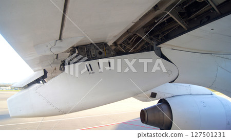 Zurich, Switzerland, April 15, 2015: Inflight View with Wing and Engines 127501231
