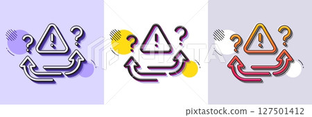 Attention line icon. Halftone dotted pattern. Gradient icon with grain shadow. Important choice sign. Danger warn symbol. Line attention icon. Various designs. Vector 127501412